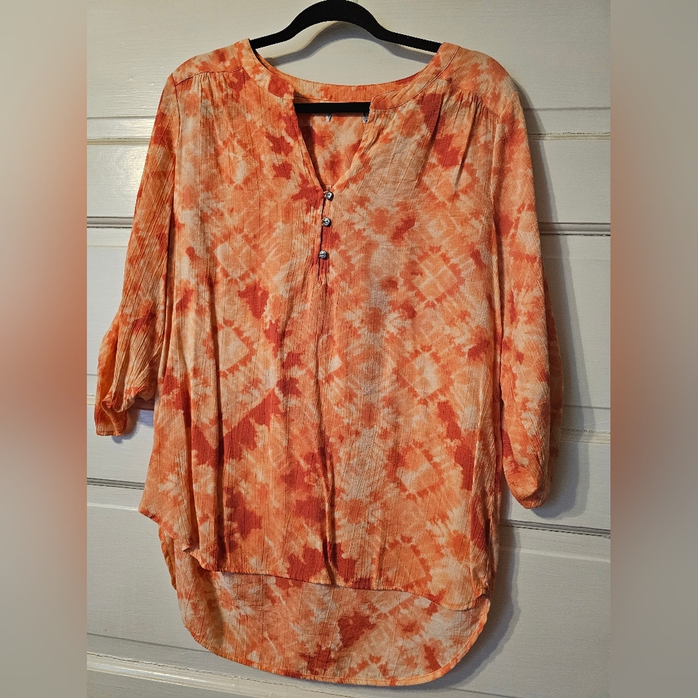 Kim Rogers Orange Tie-Dye Blouse Large